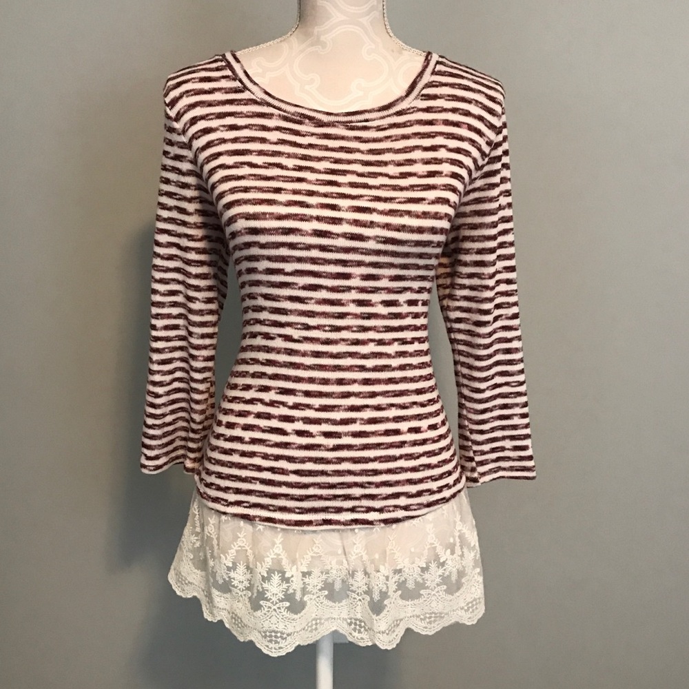 White and red striped Shirt with lace trim